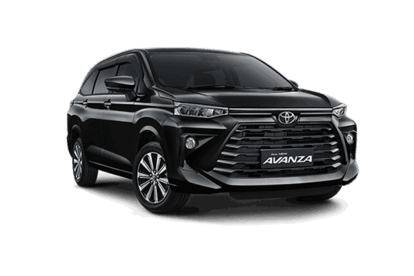 Toyota Avanza hitam tampak depan untuk layanan rental mobil Jakarta dengan driver profesional