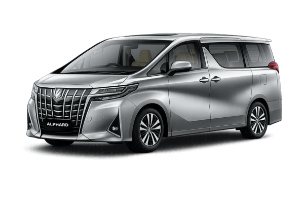 Toyota Alphard abu-abu tampak samping untuk layanan sewa mobil premium Jakarta dengan driver profesional