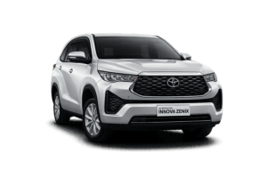 Toyota Innova Zenix type G putih tampak depan untuk layanan sewa mobil Jakarta dengan driver profesional