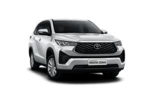 Toyota Innova Zenix type G putih tampak depan untuk layanan sewa mobil Jakarta dengan driver profesional