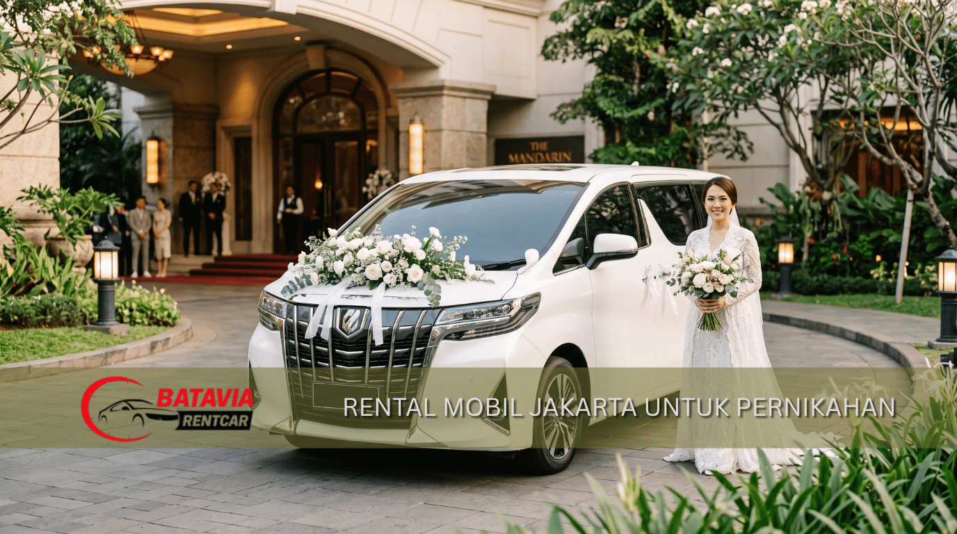 Rental mobil Jakarta untuk pernikahan dan lamaran dengan Alphard putih dan pengantin